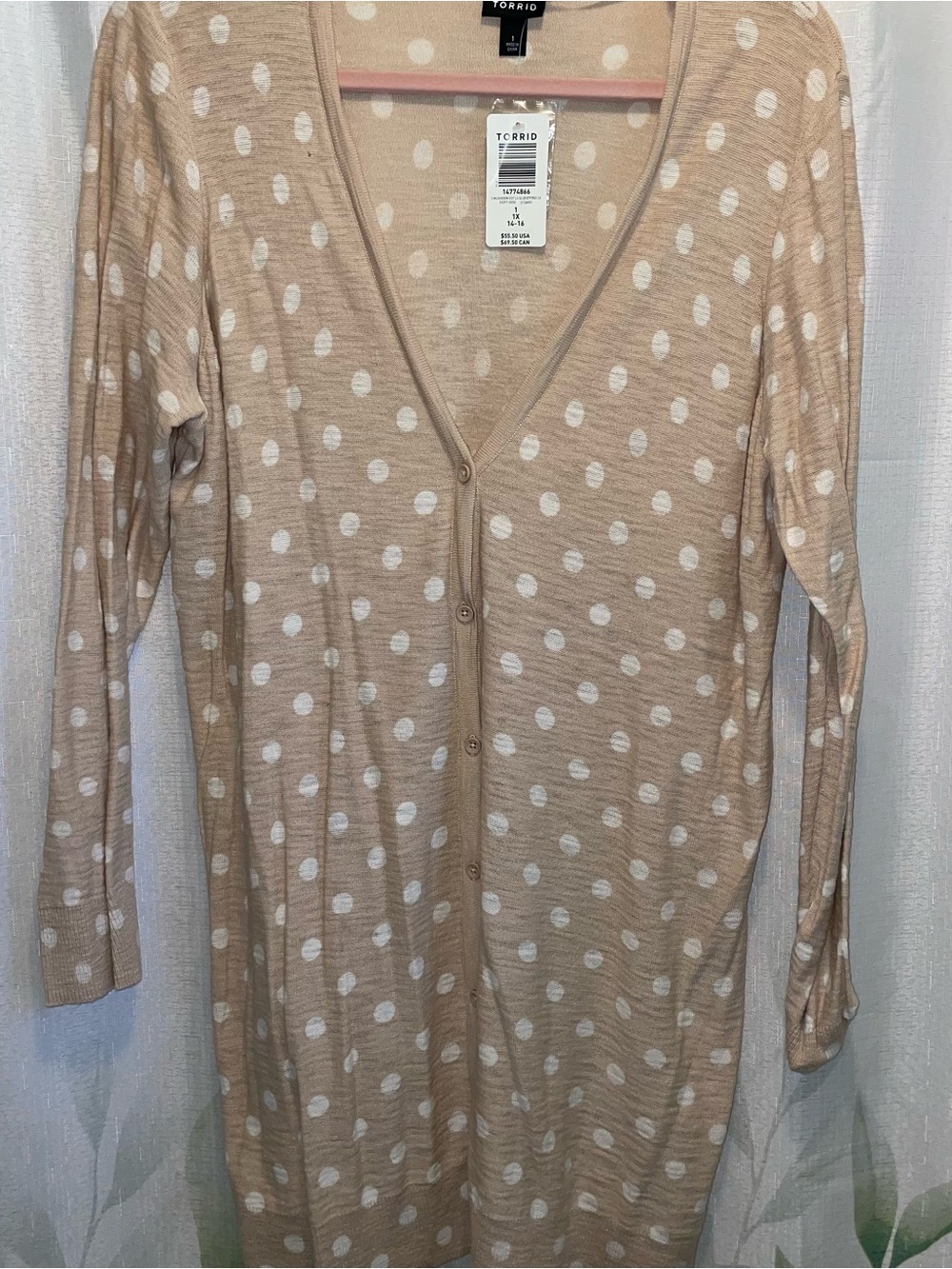 torrid Beige Polka Dot Button-Front Longline Top